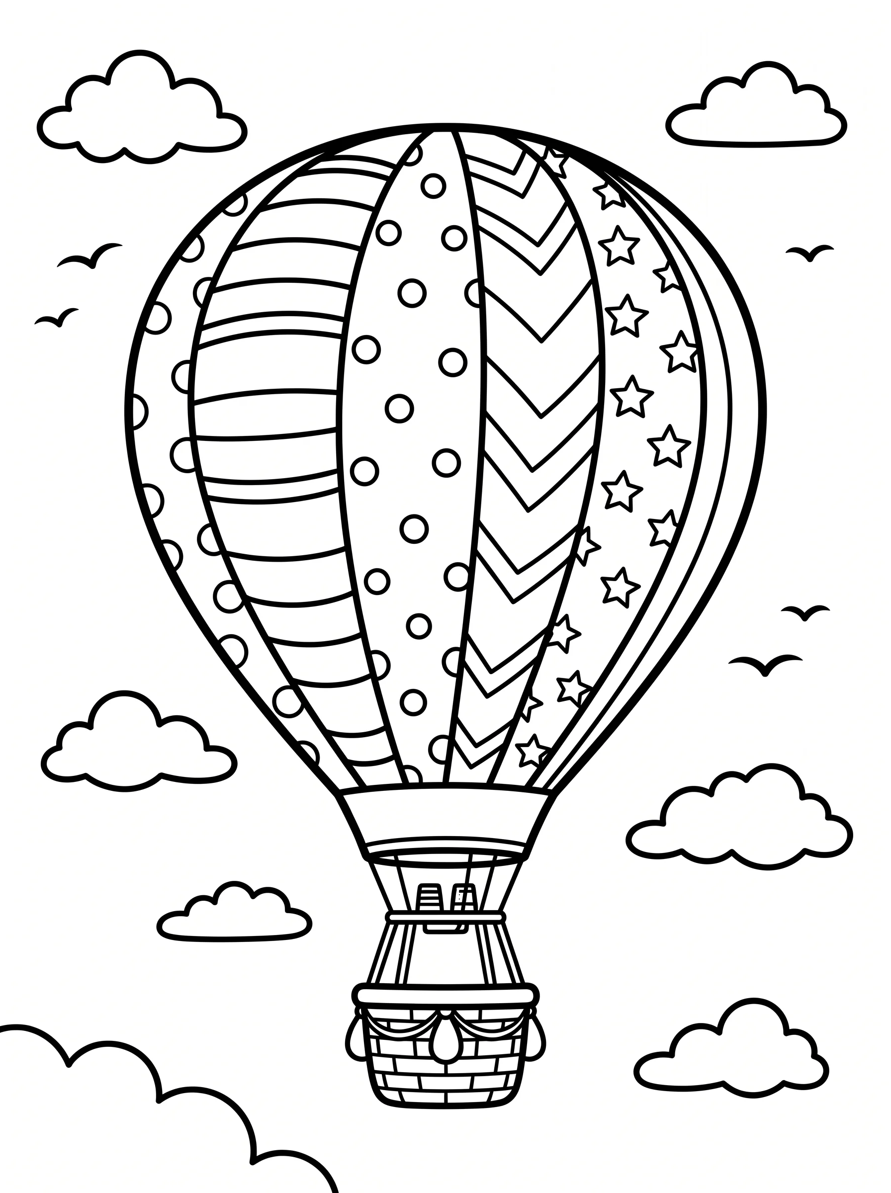 Patterned Hot Air Balloon in Clouds