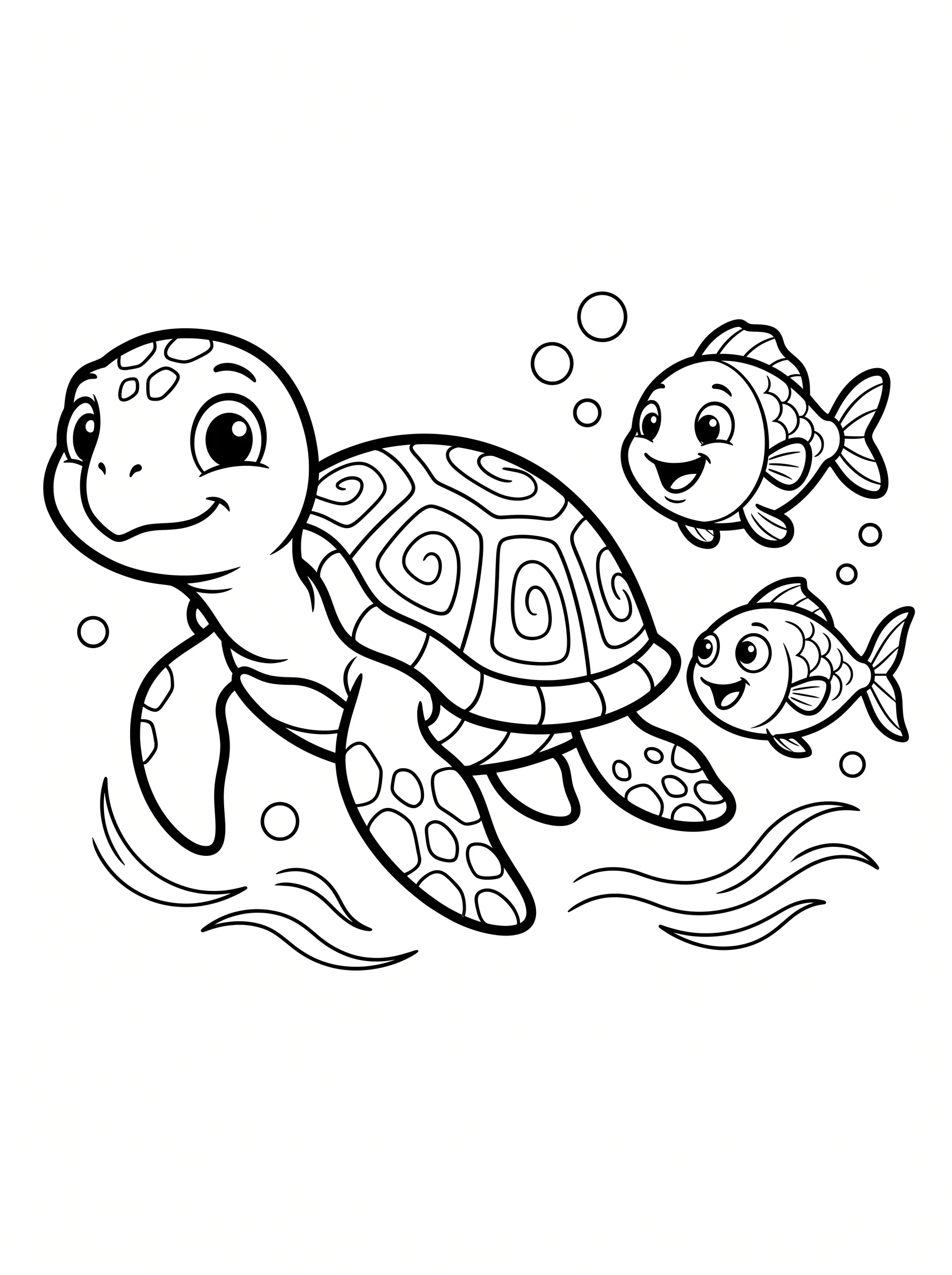 Sea Turtle and Little Fish Friends