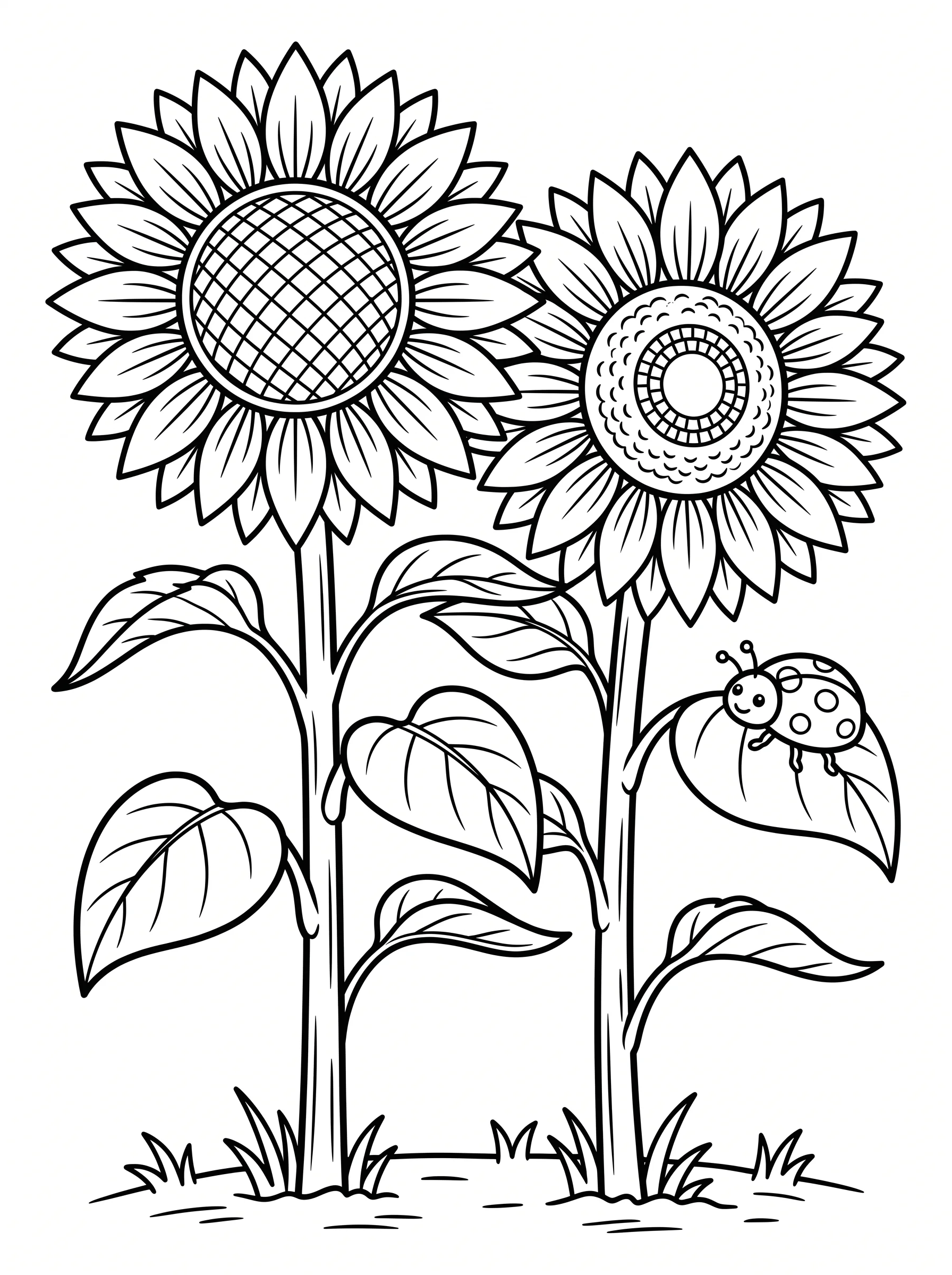 Tall Sunflowers and Tiny Ladybug