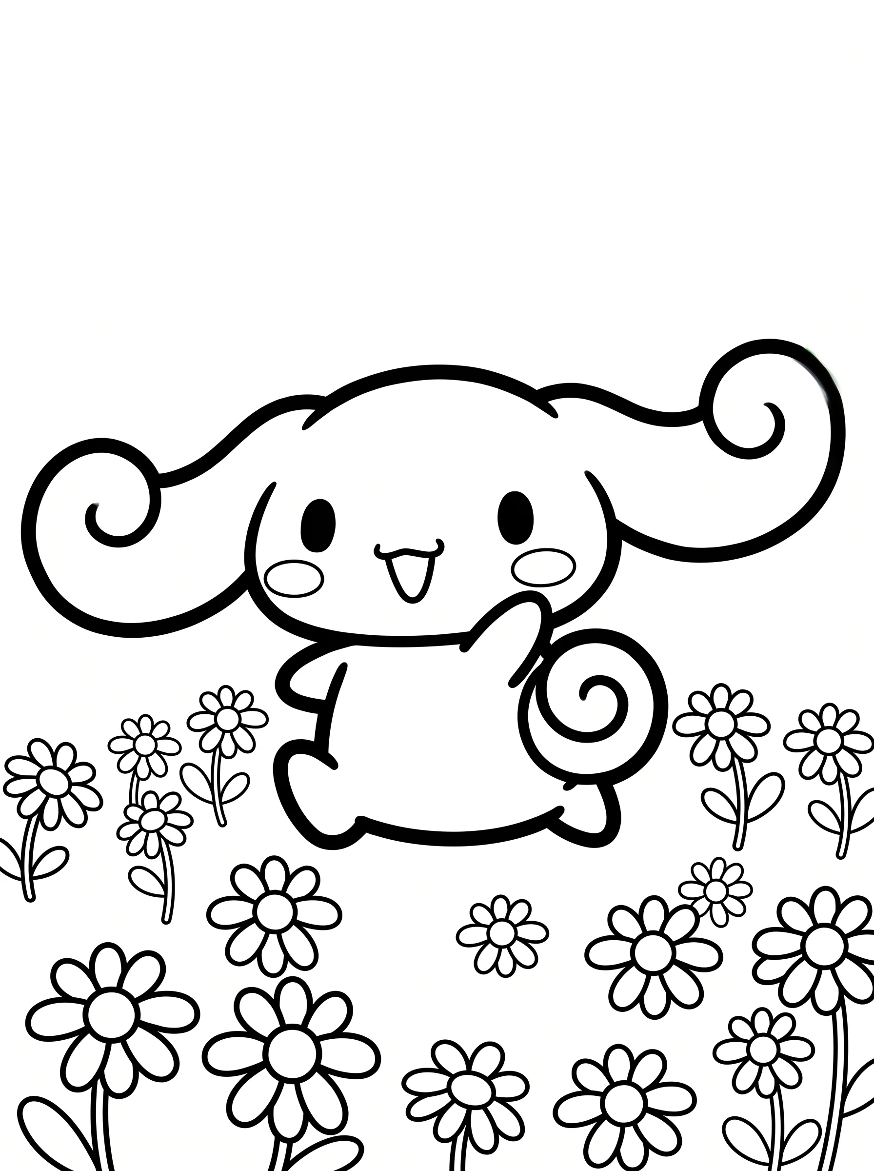 Cinnamoroll Coloring Pages in a Flower Field