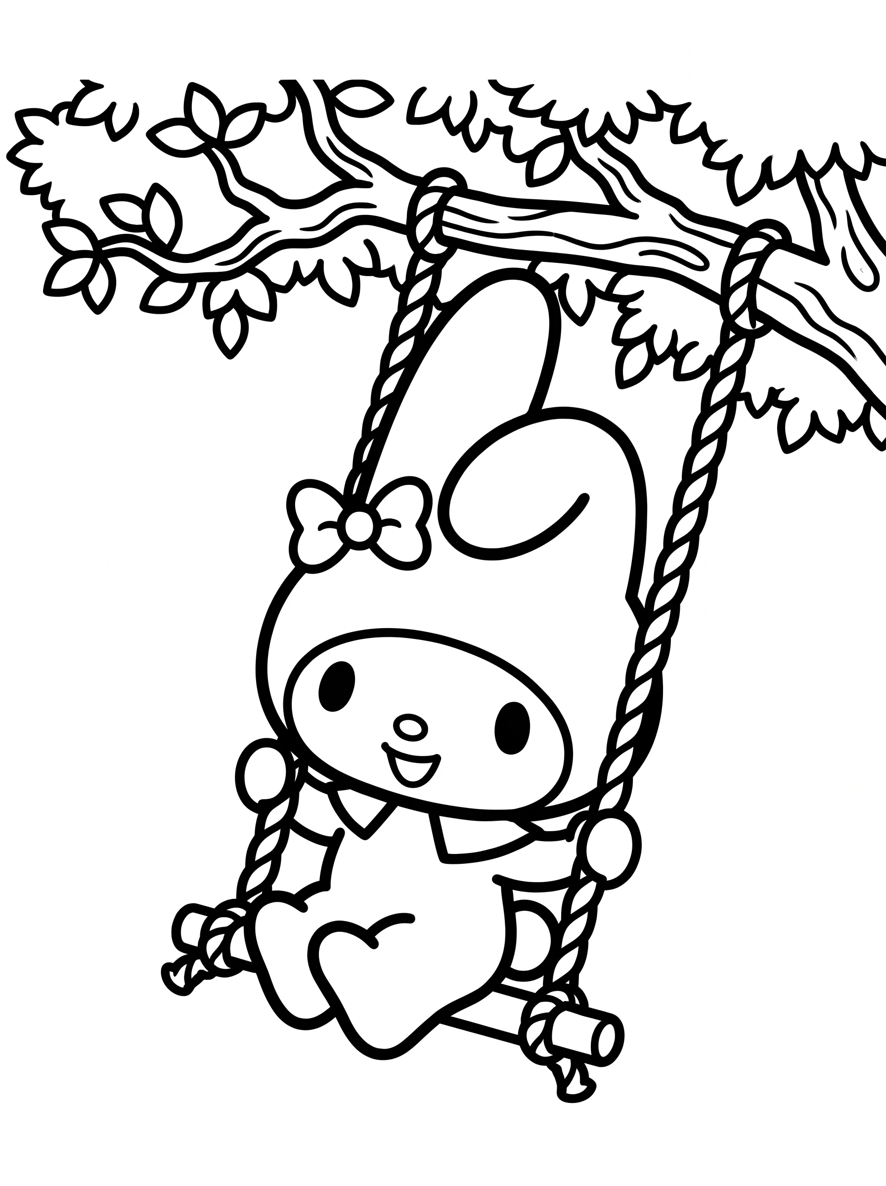 Cheerful Swings on a Tree Rope