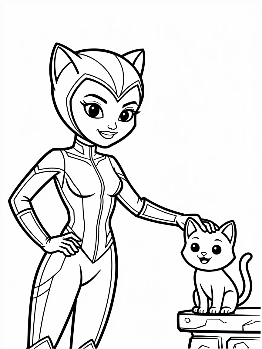 Catwoman and Her Little Black Cat
