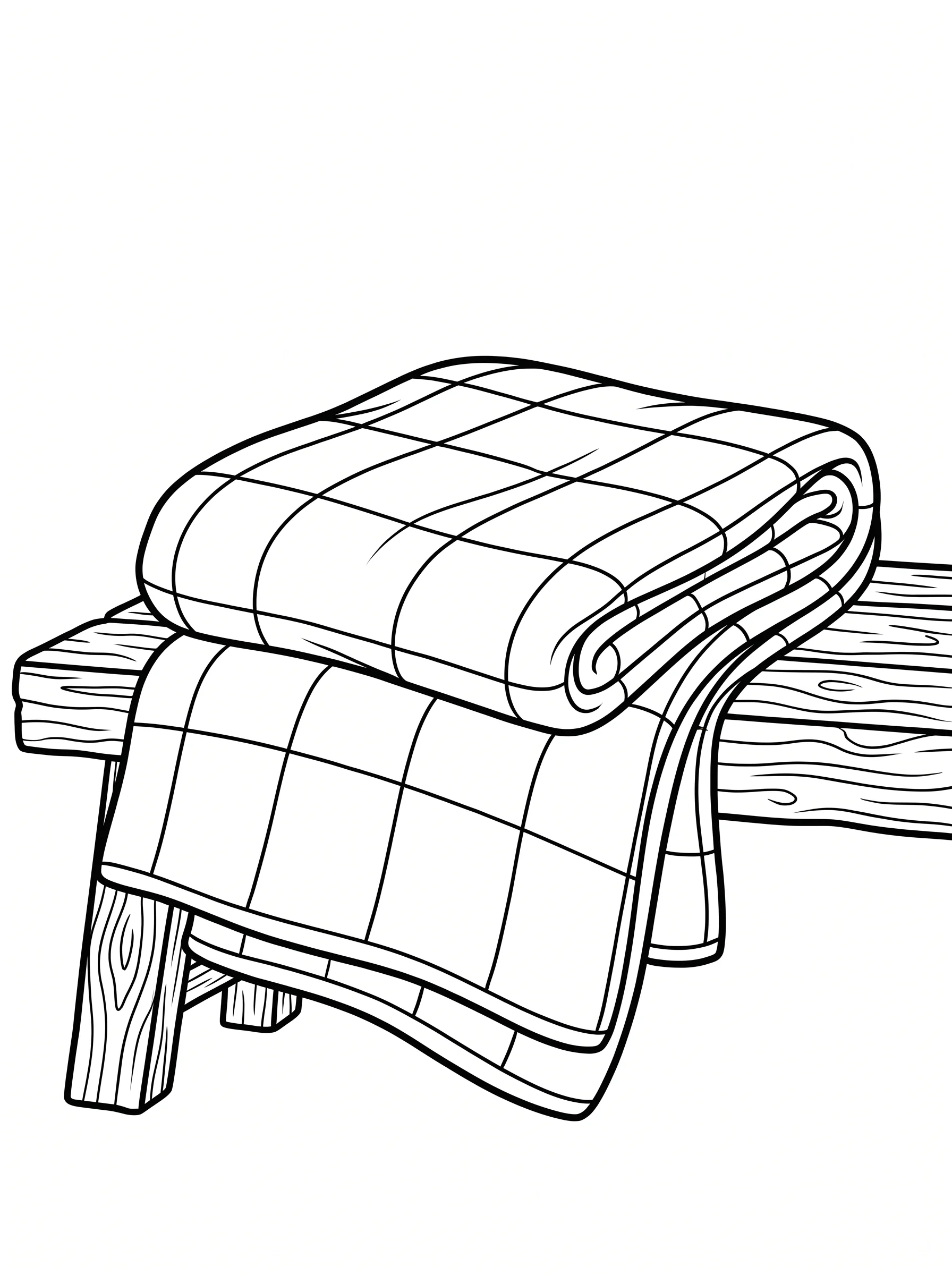 Checkerboard Blanket Folded on a Bench