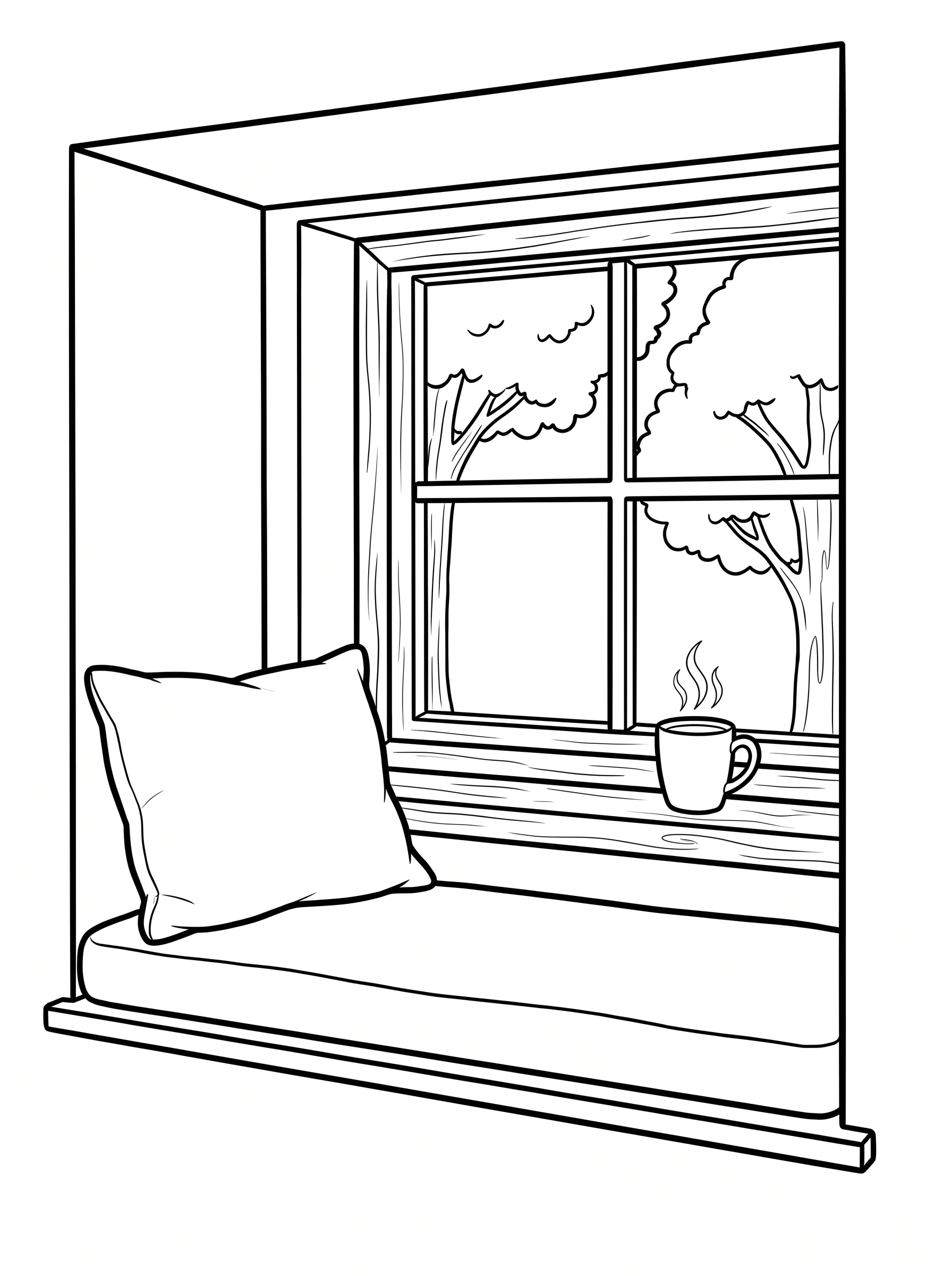 Cozy Window Seat with a Warm Mug