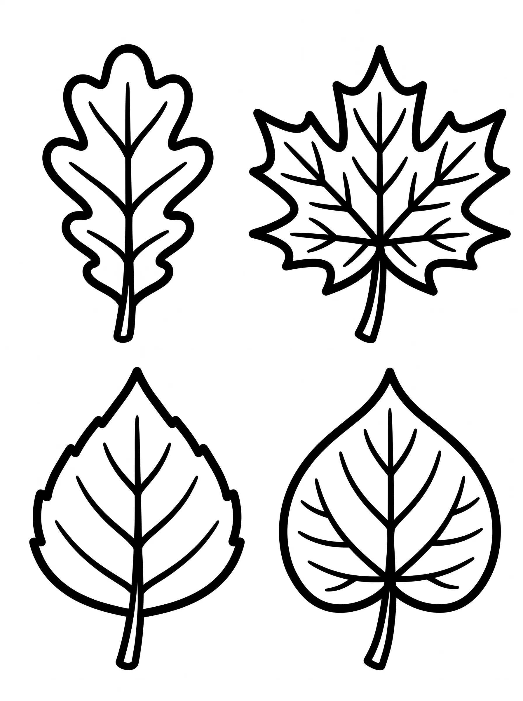 Four Simple Autumn Leaves with Thick Veins
