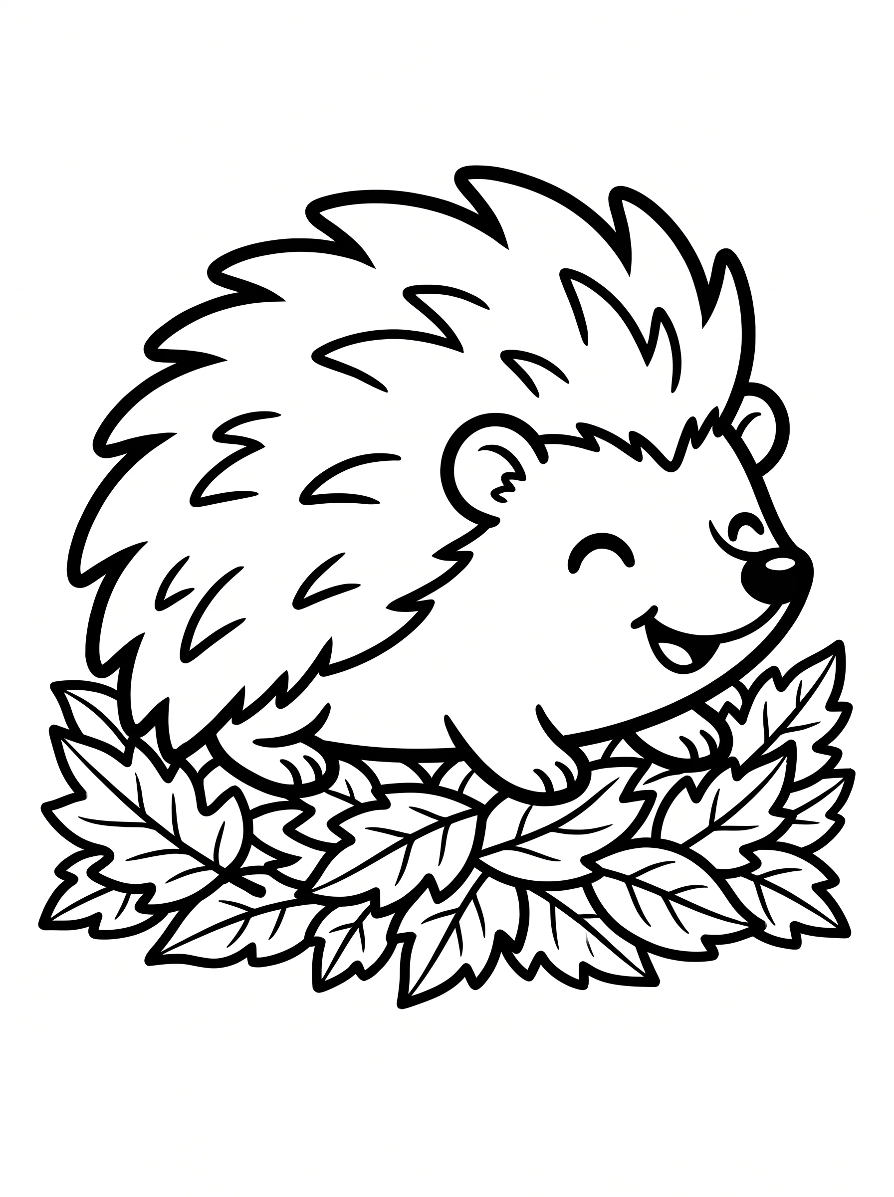 Friendly Hedgehog Resting in Leaves