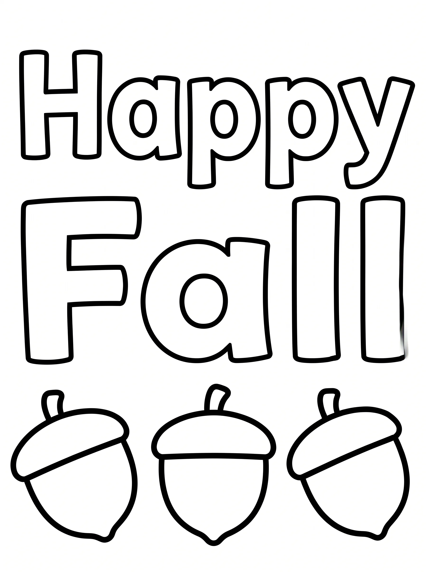 Happy Fall Block Letters and Three Acorns