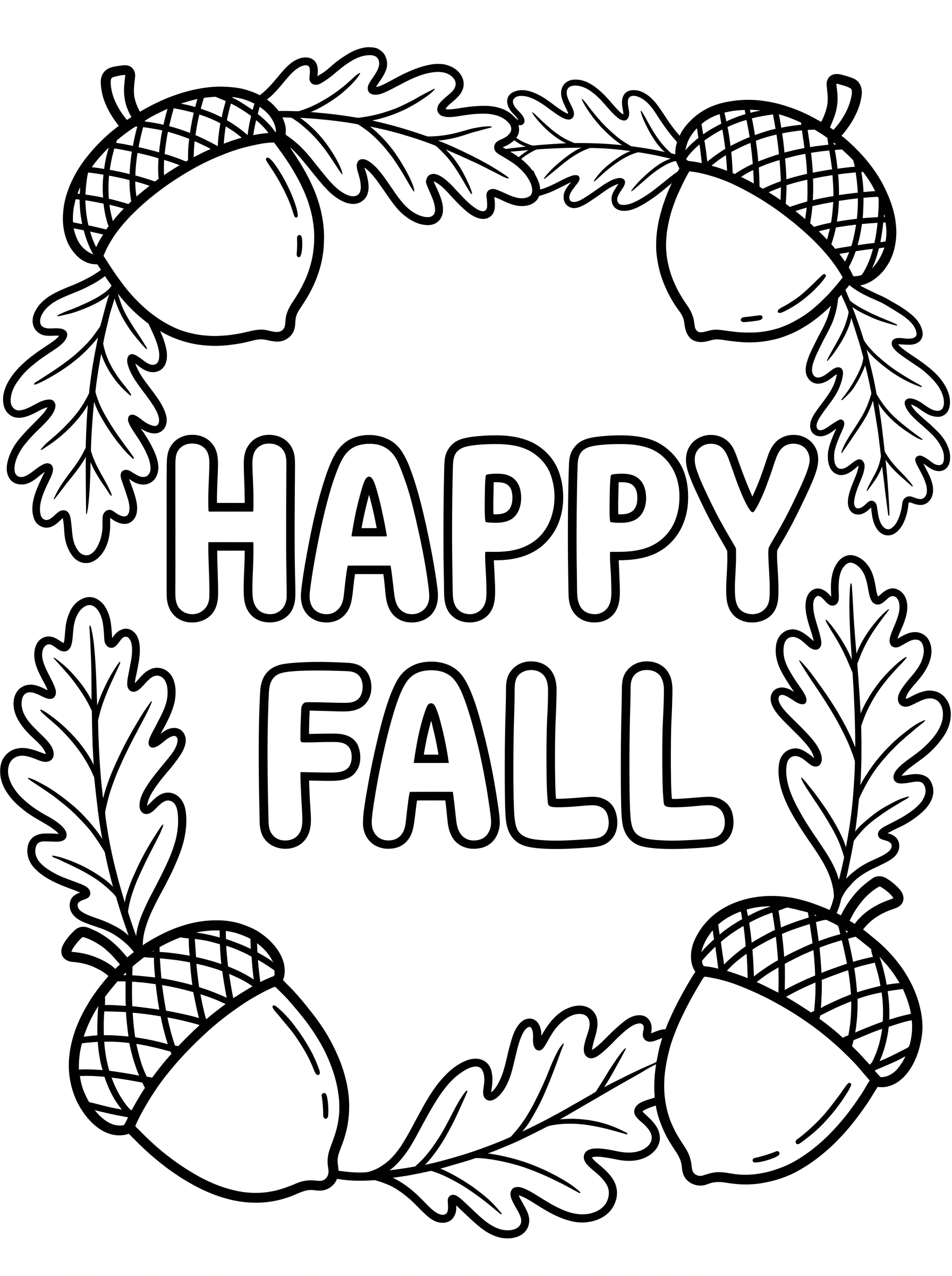 Happy Fall Bubble Letters and Acorns