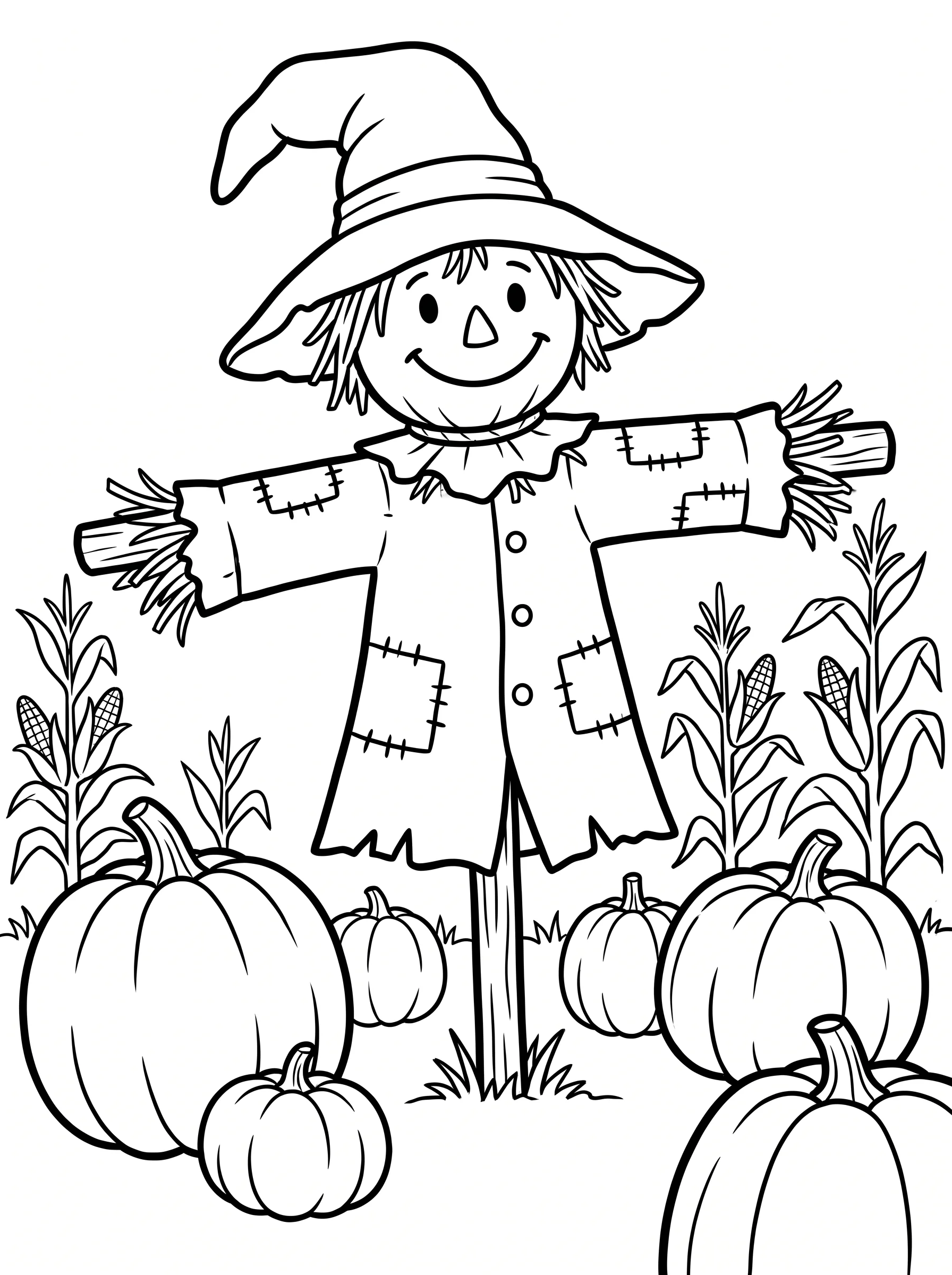Happy Scarecrow in the Pumpkin Patch
