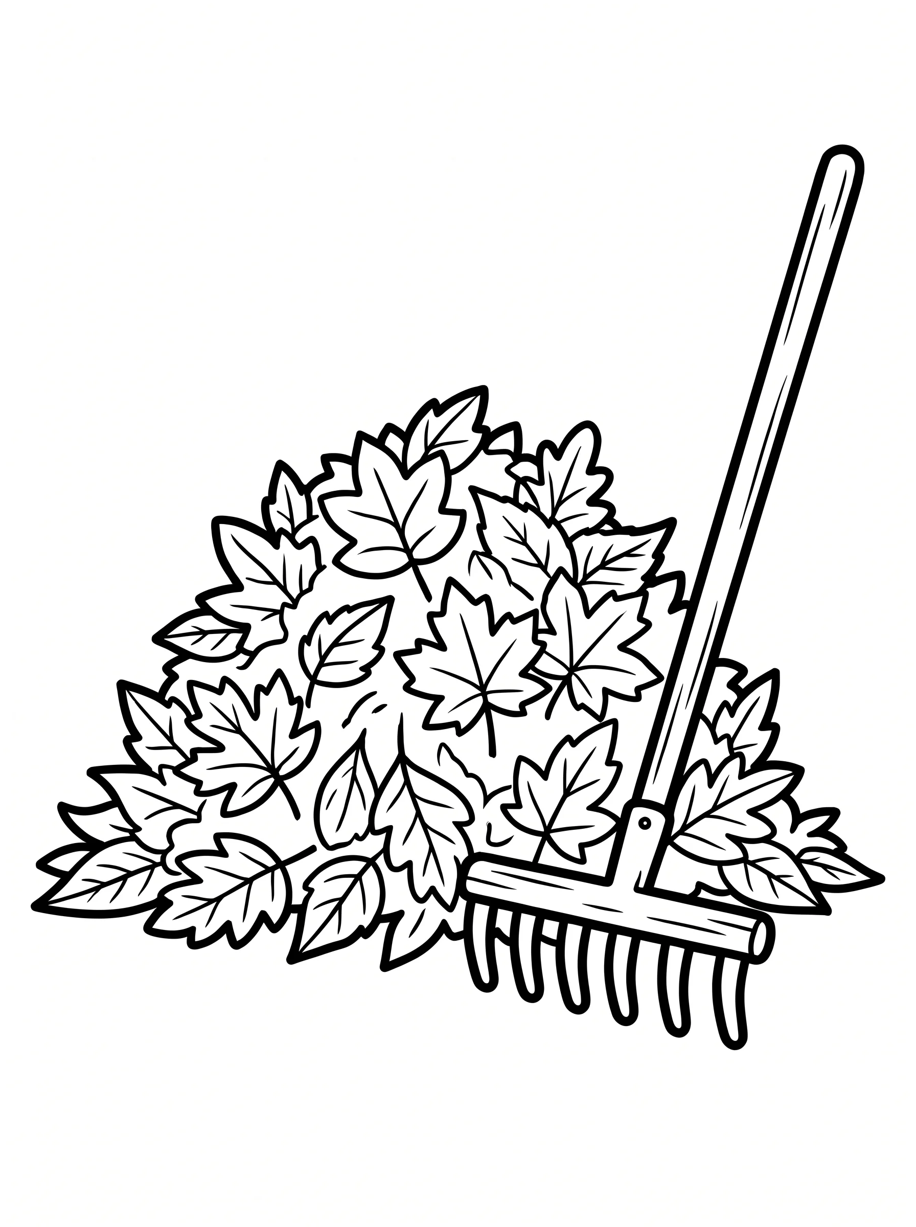 Pile of Autumn Leaves with a Wooden Rake