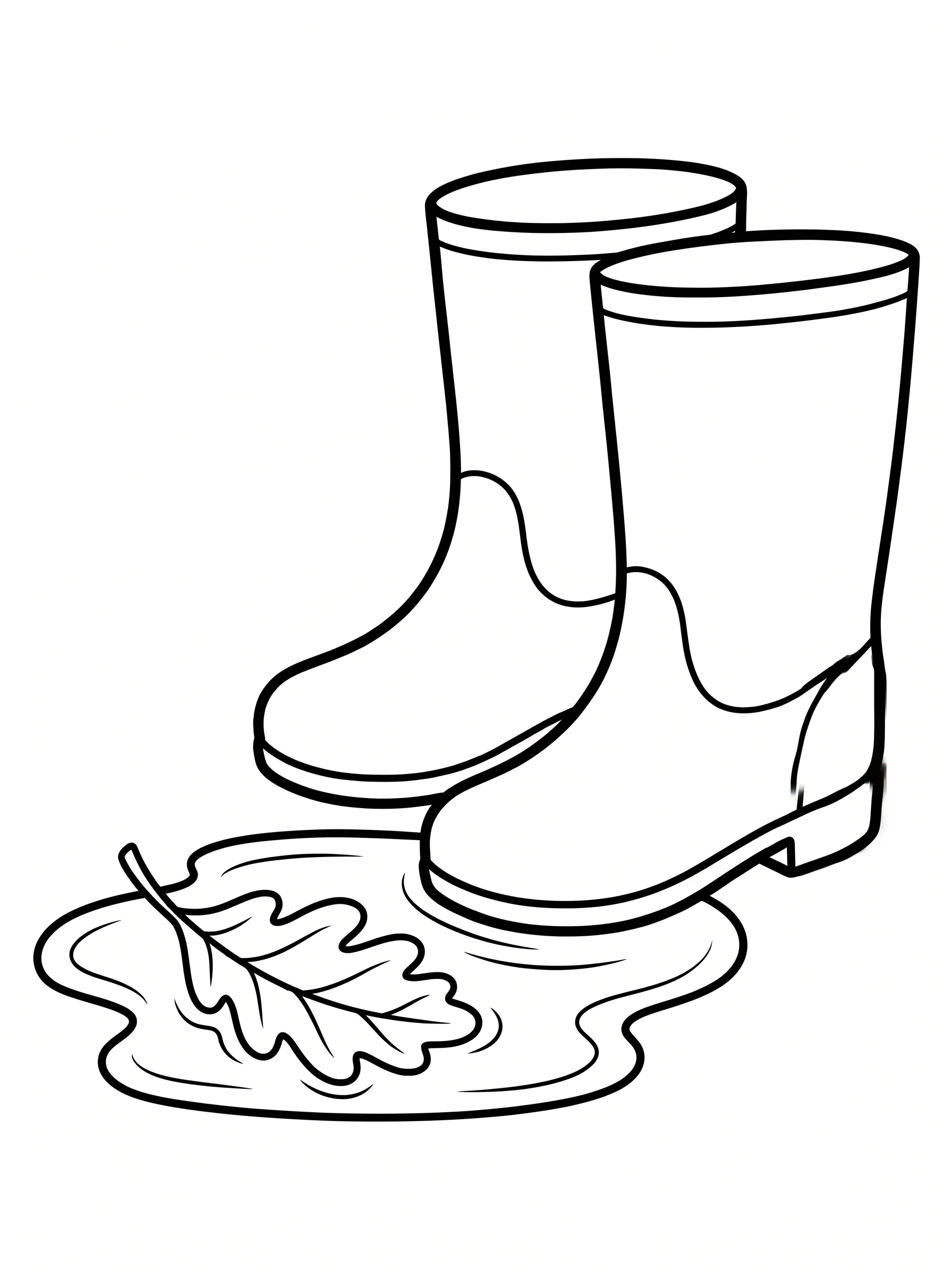 Rain Boots and a Puddle with a Leaf