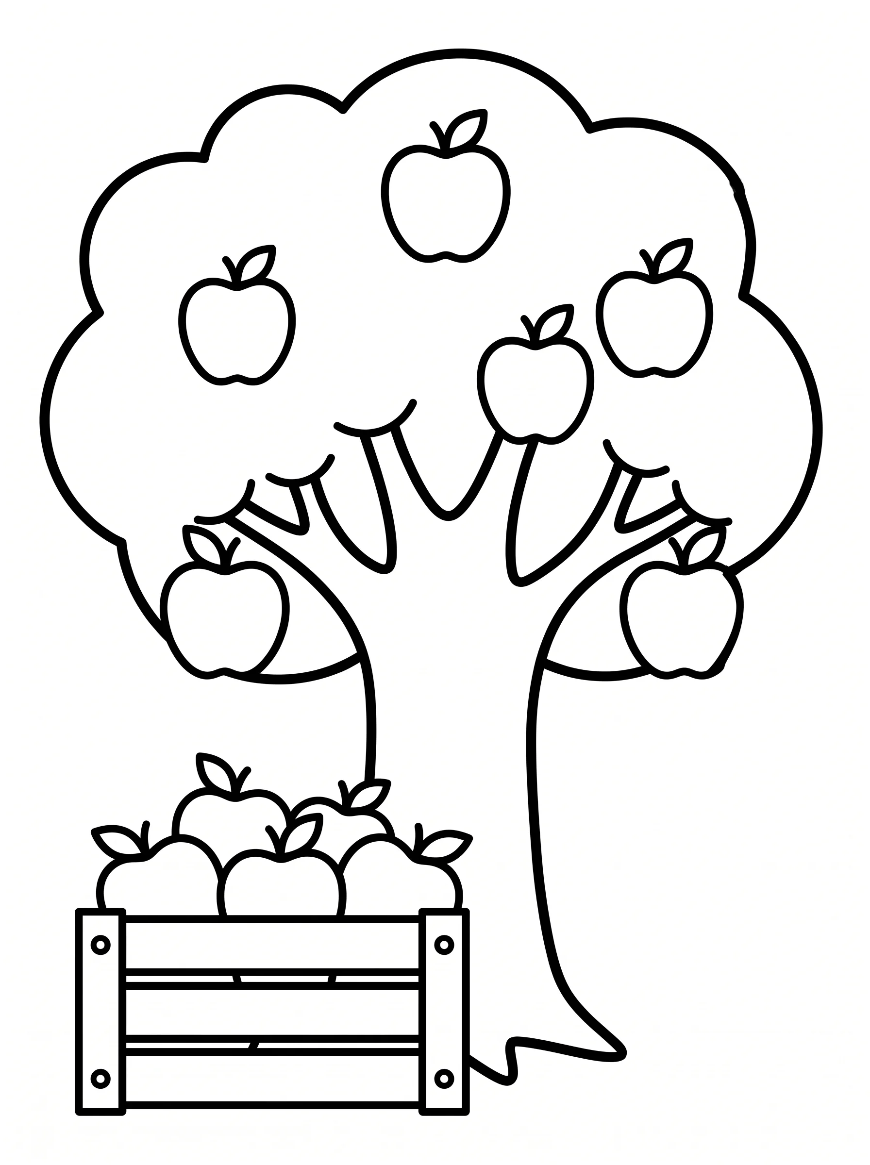 Simple Apple Tree with a Wooden Basket
