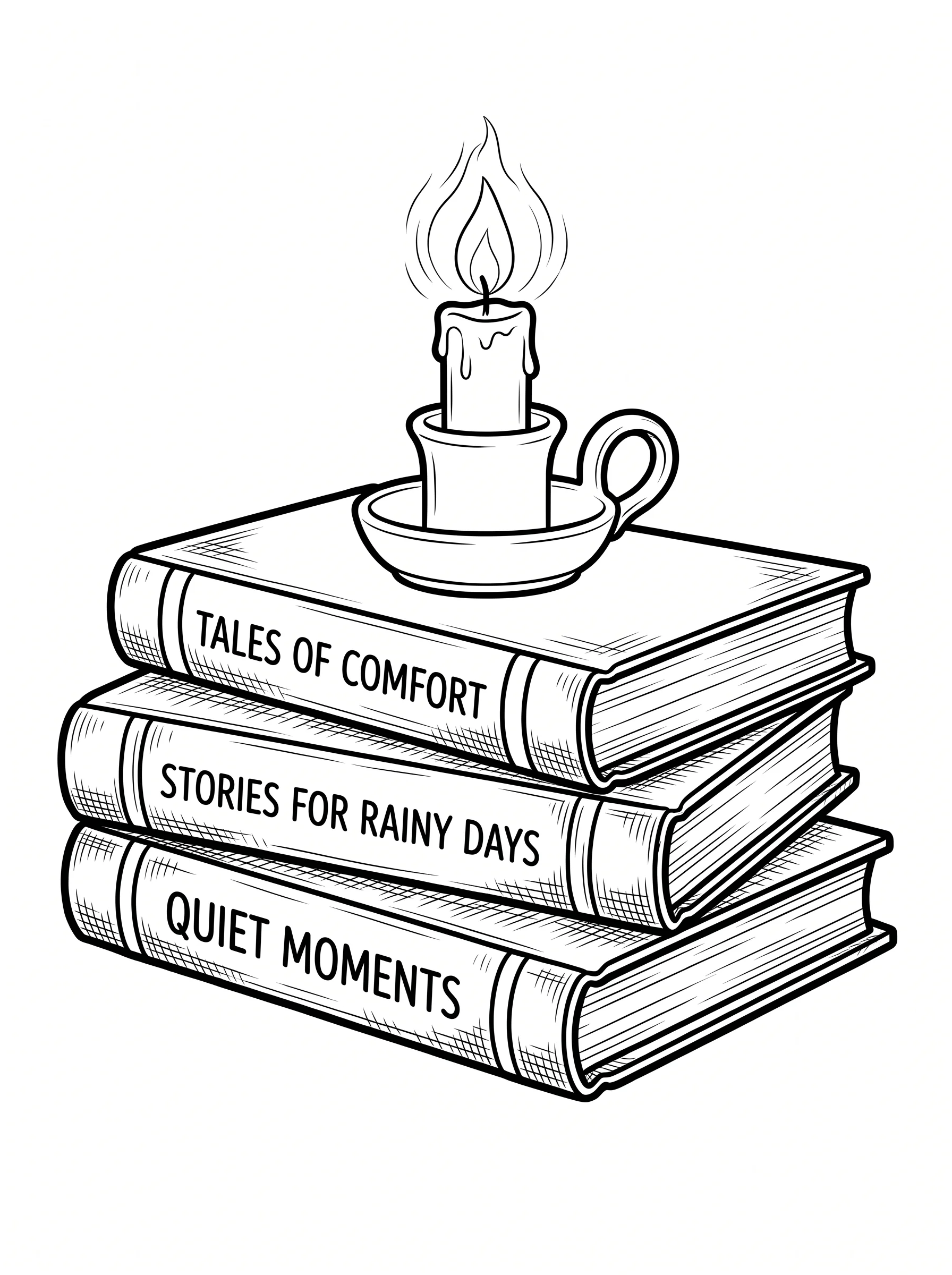 Stack of Three Books and a Burning Candle