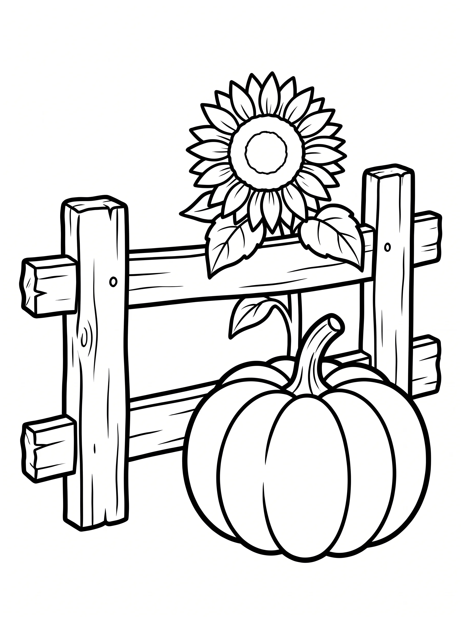 Wooden Fence with a Pumpkin and Sunflower
