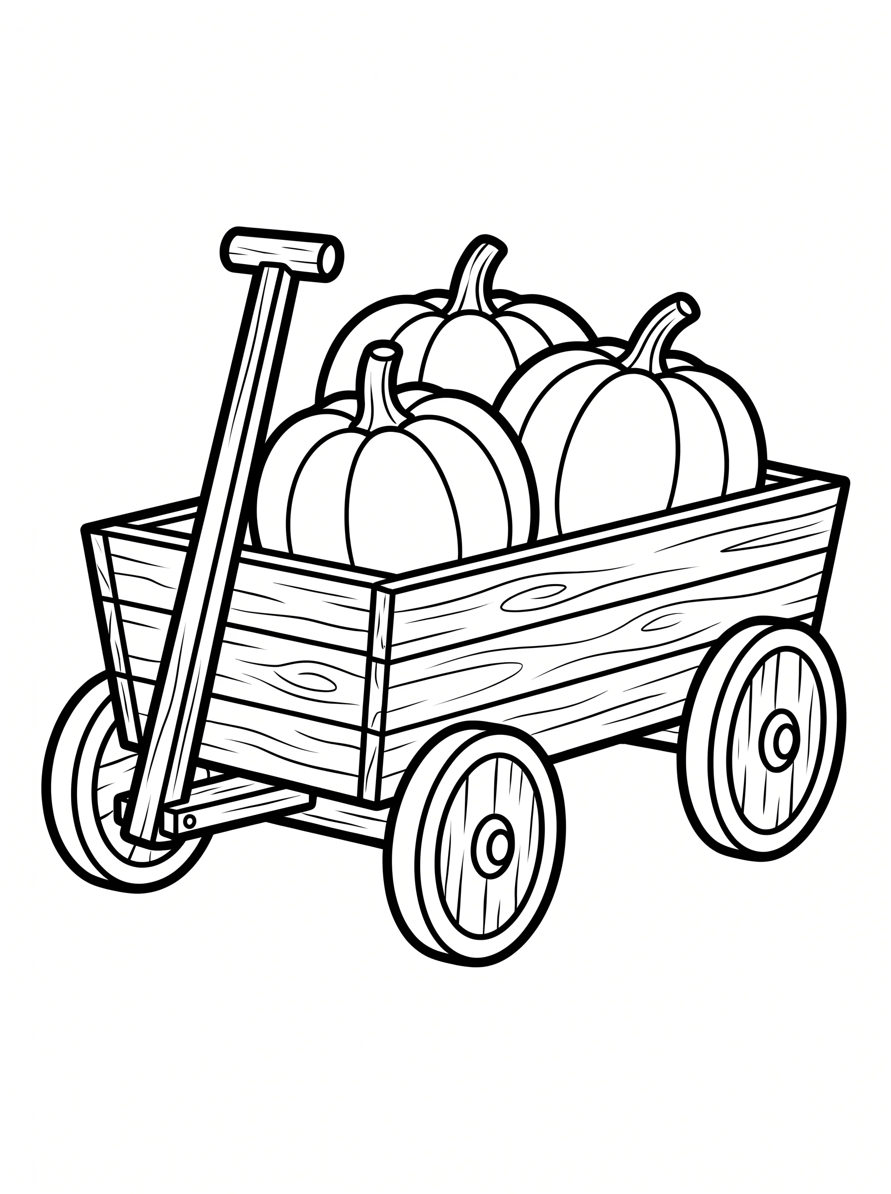 Wooden Wagon Filled with Three Pumpkins