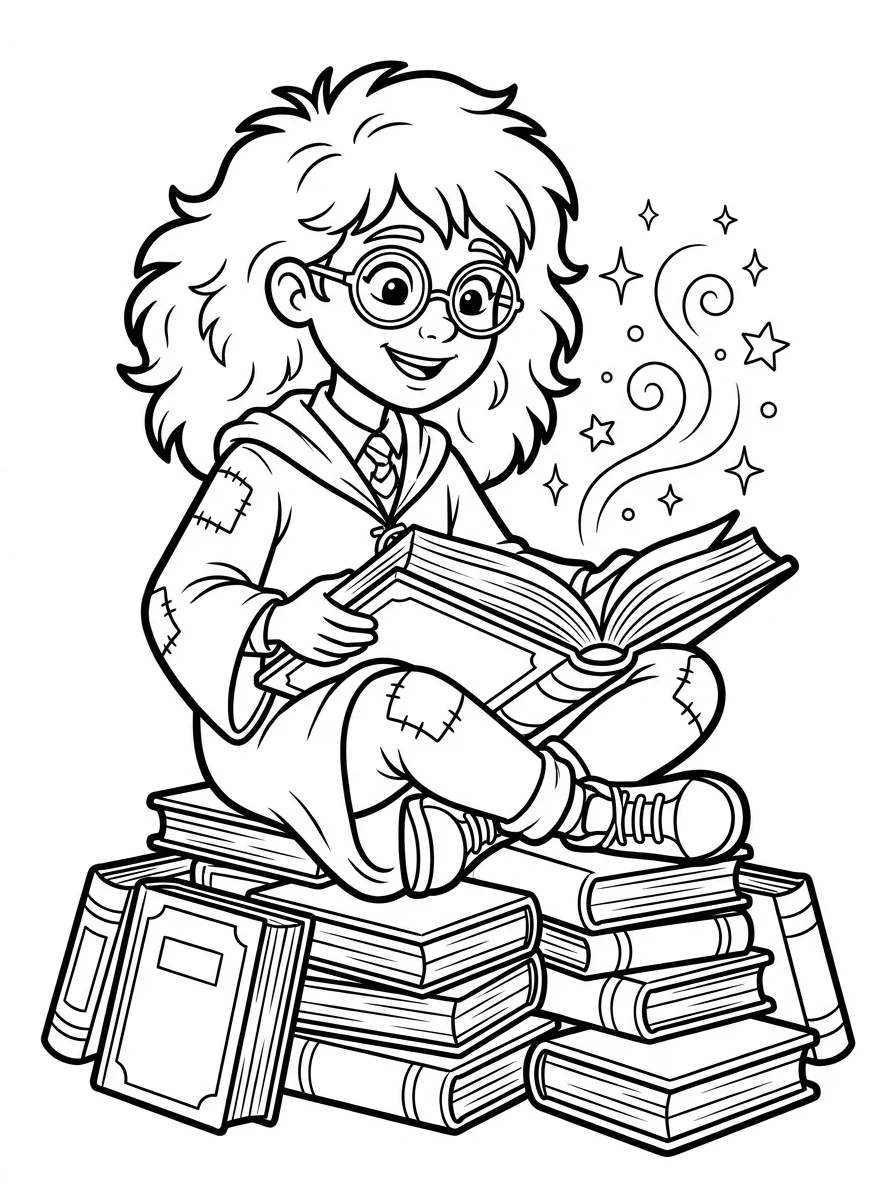 Hermione on a Pile of Books