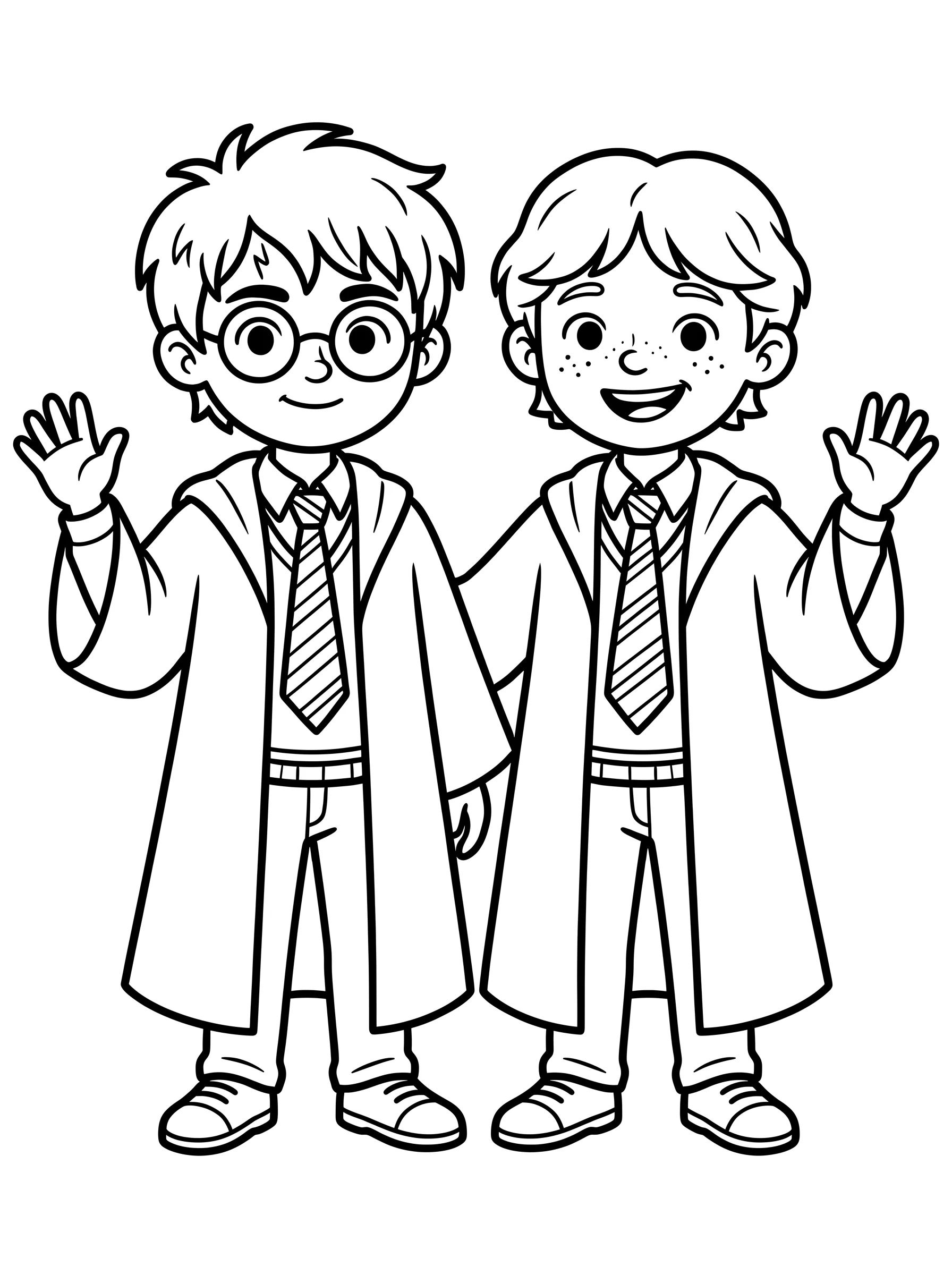 Waving Wizards Harry and Ron
