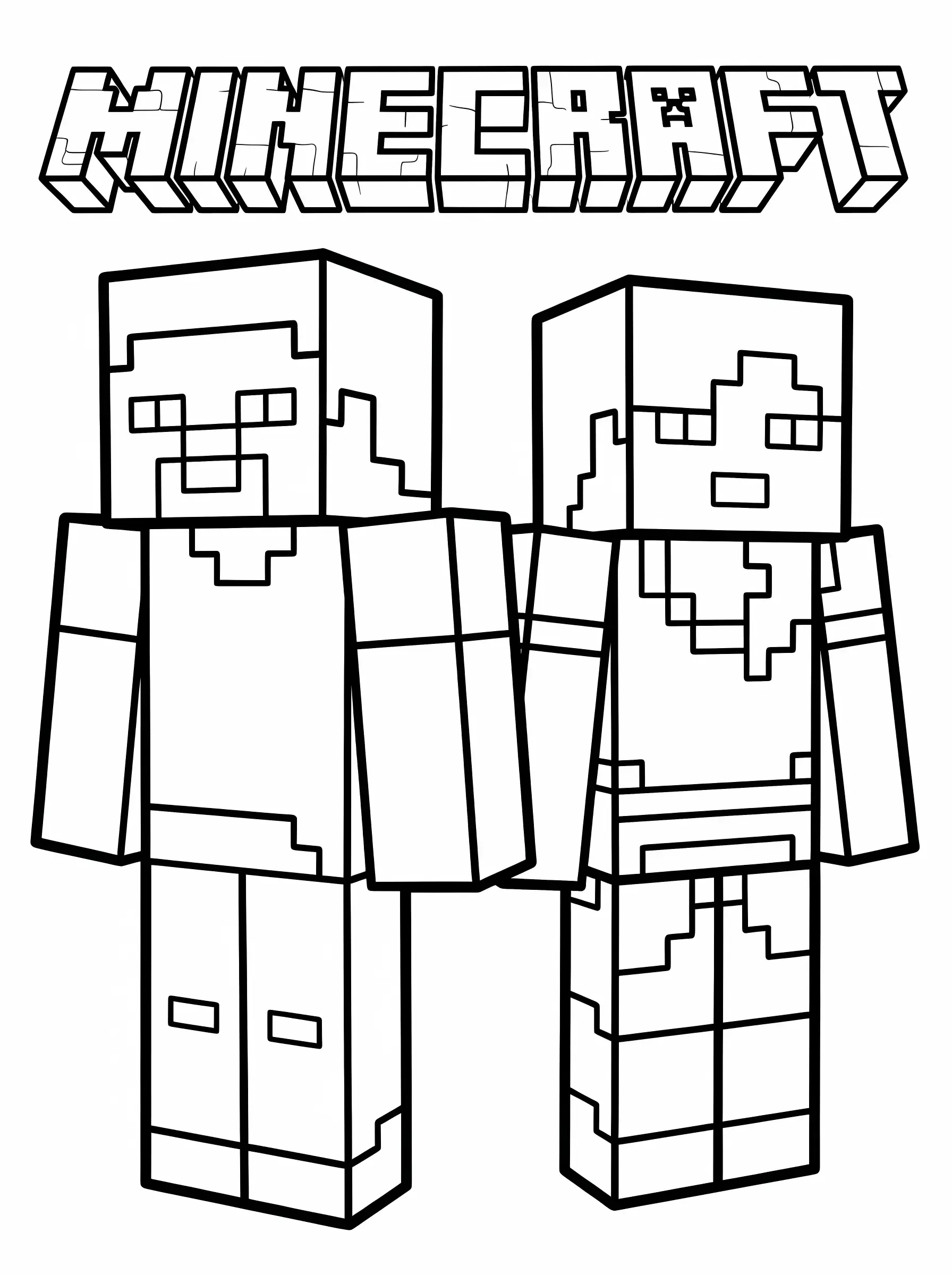 Minecraft Coloring Pages: Steve and Alex