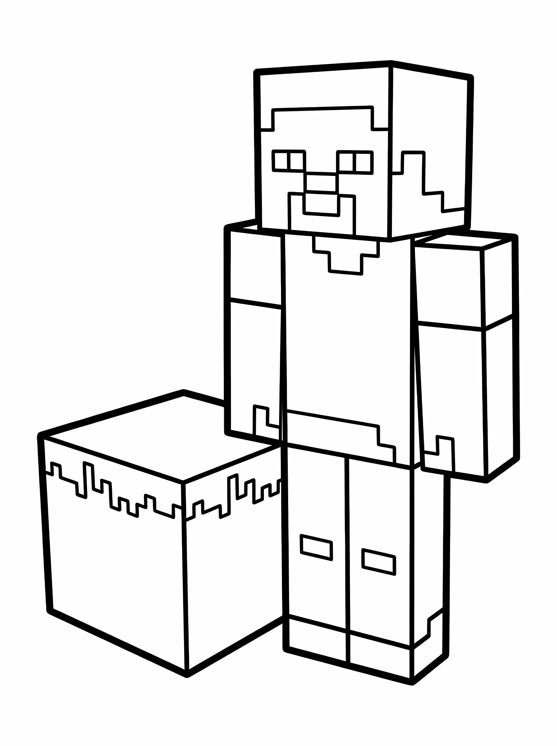 Minecraft Coloring Pages: Steve and His Grass Block