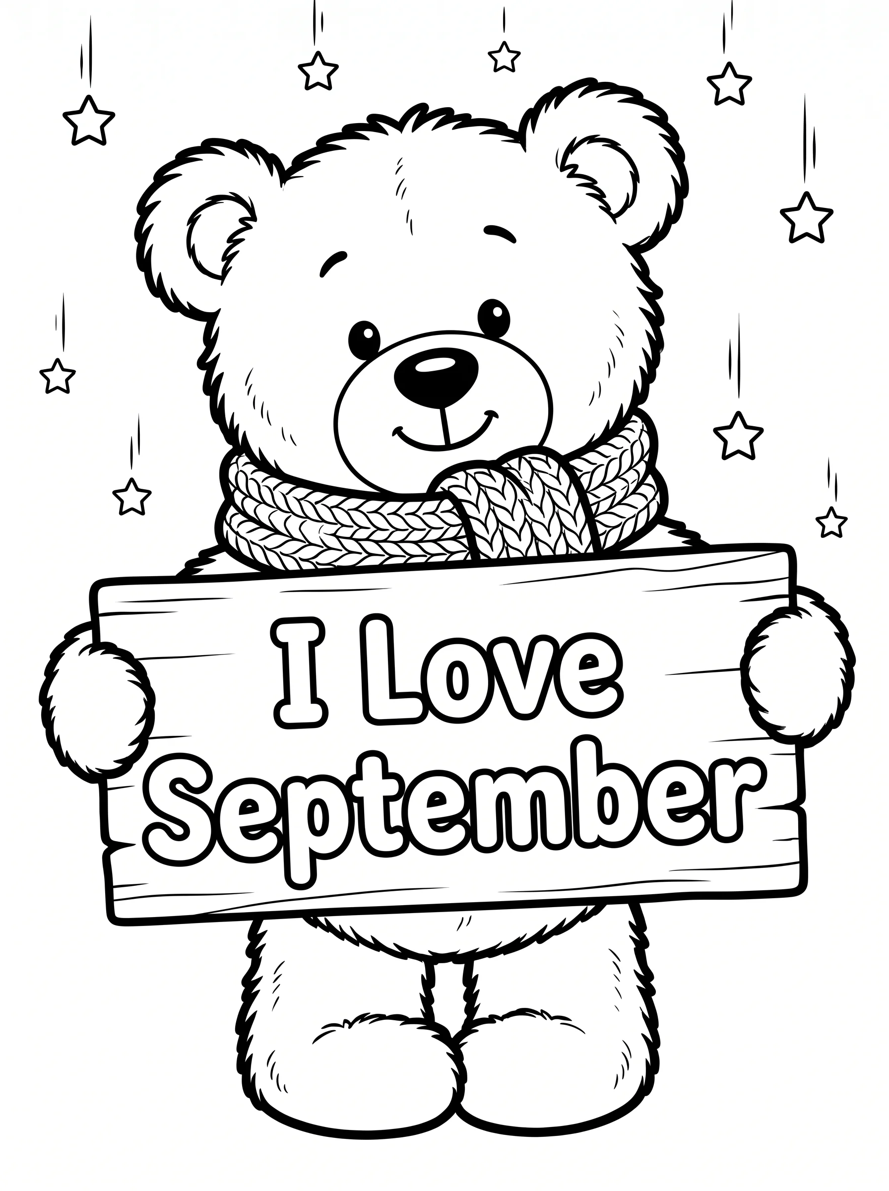 Cozy Teddy Bear with a September Sign