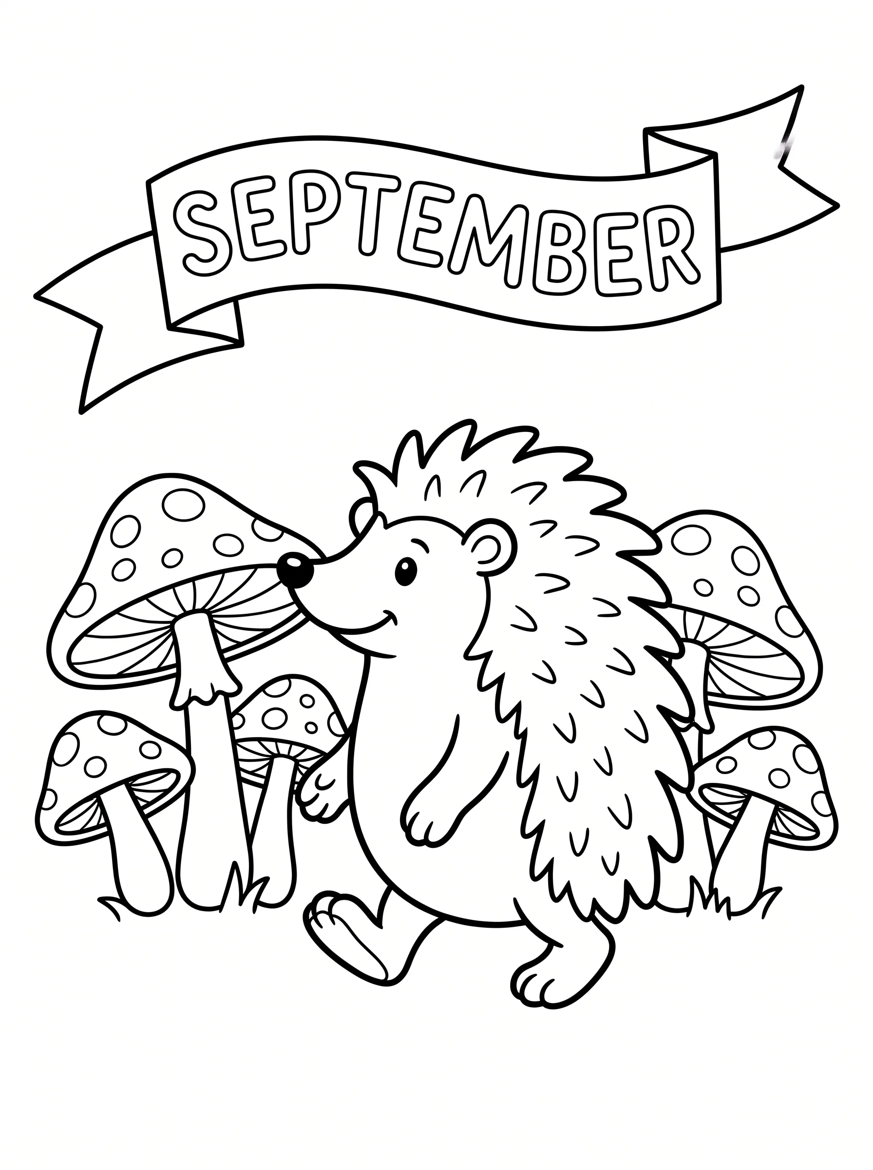Friendly Hedgehog and Forest Mushrooms
