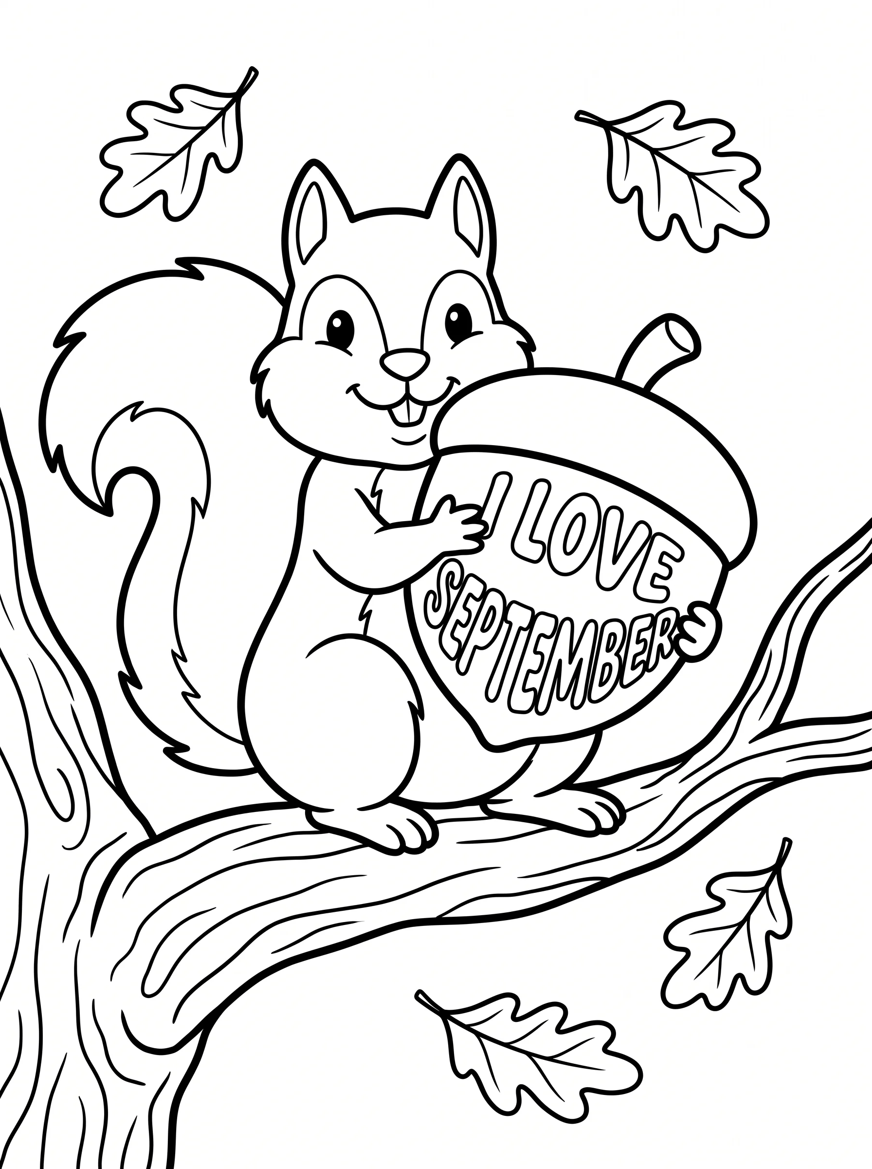 Happy Squirrel Hugging an Acorn