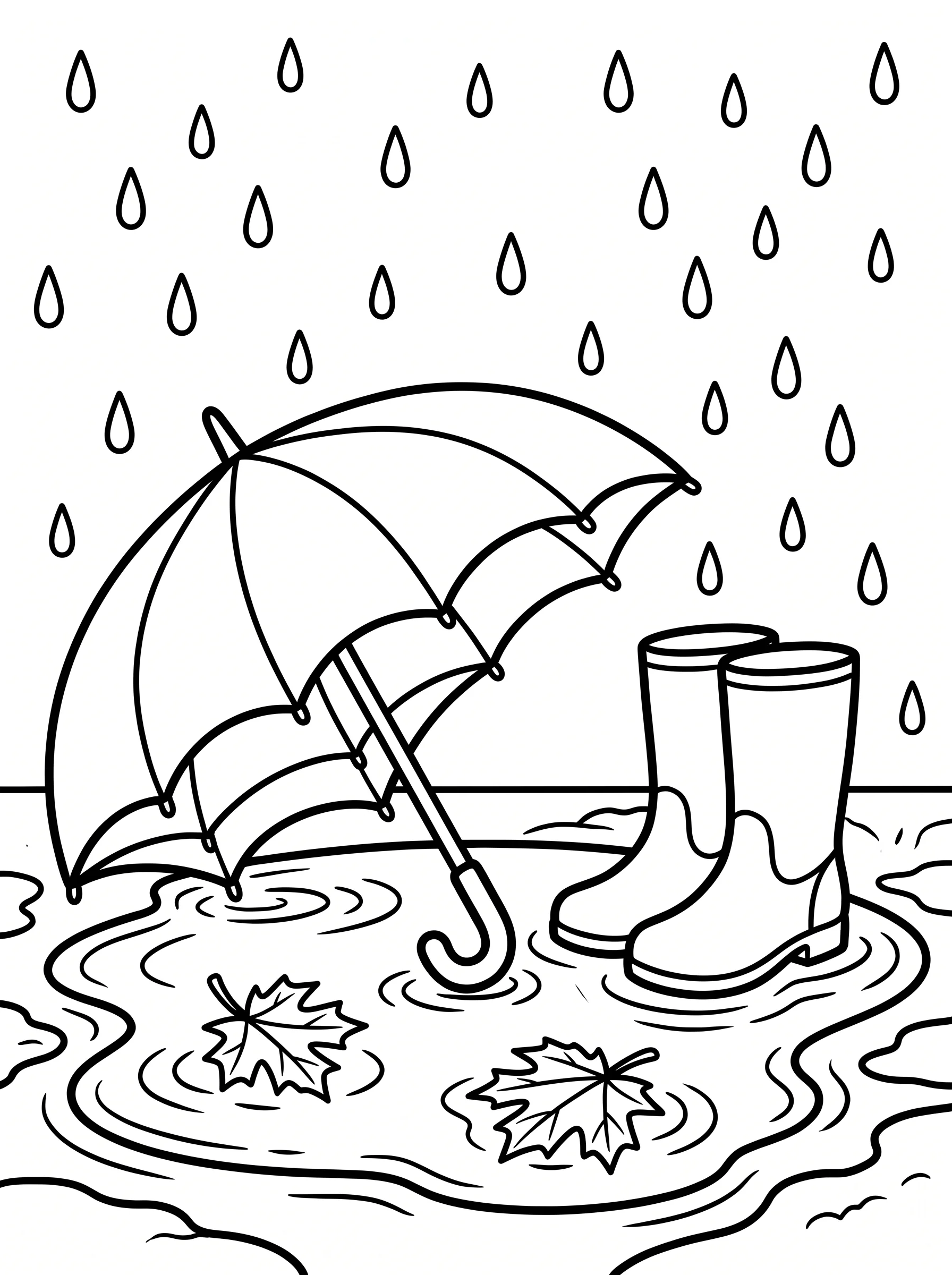 Rain Boots and Umbrella in a Puddle