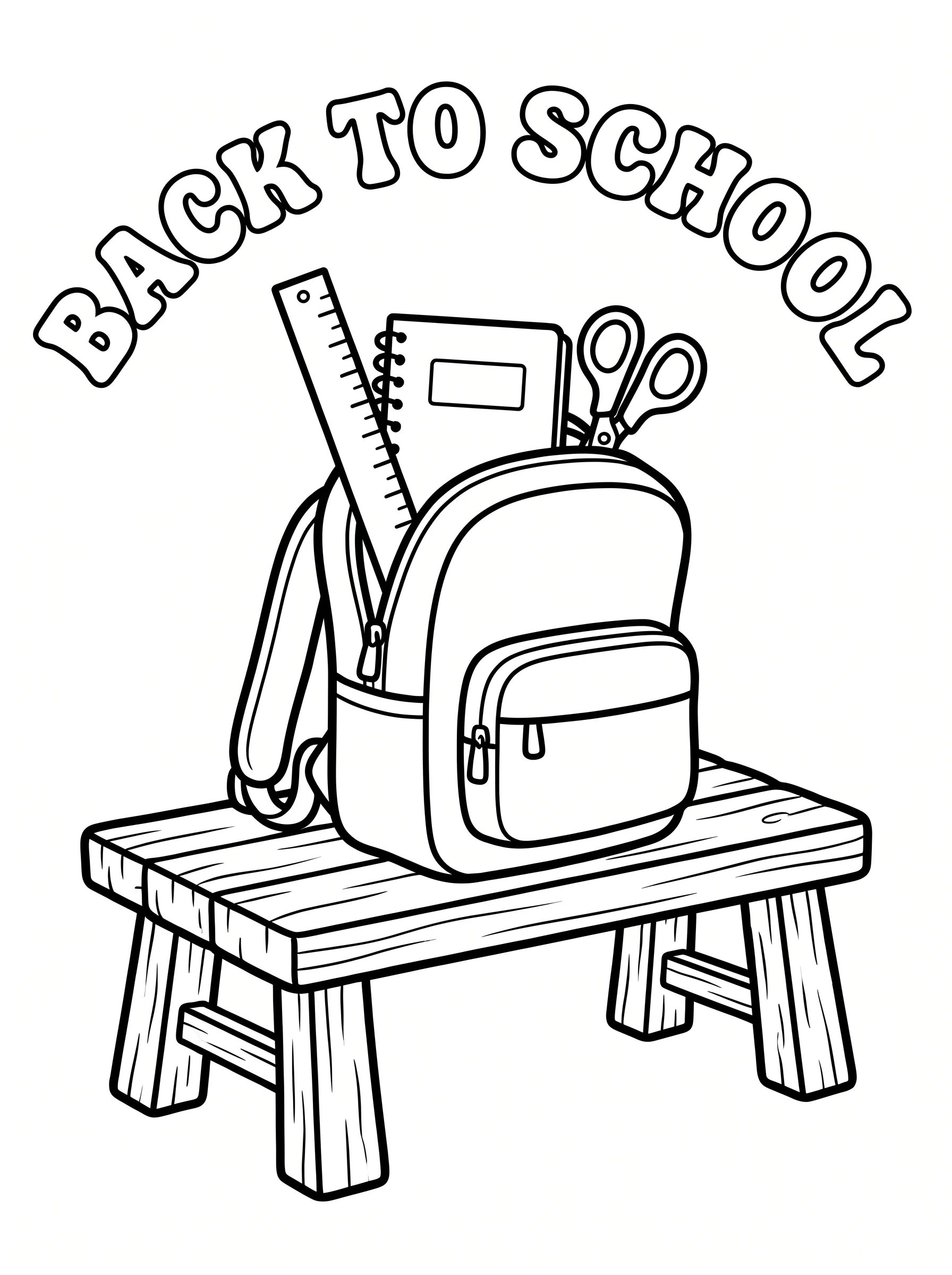 School Backpack on a Wooden Bench