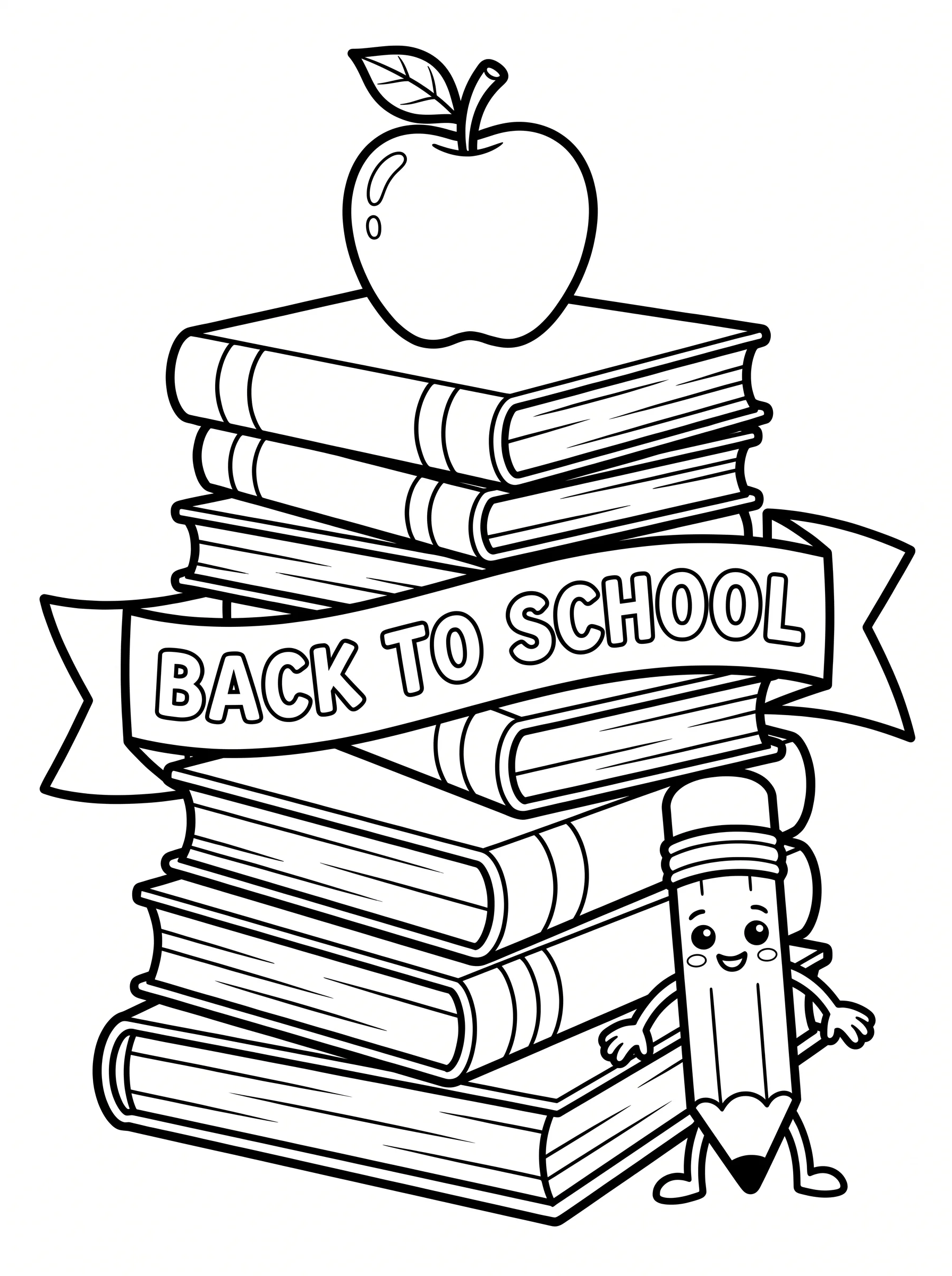 School Books and a Smiling Pencil