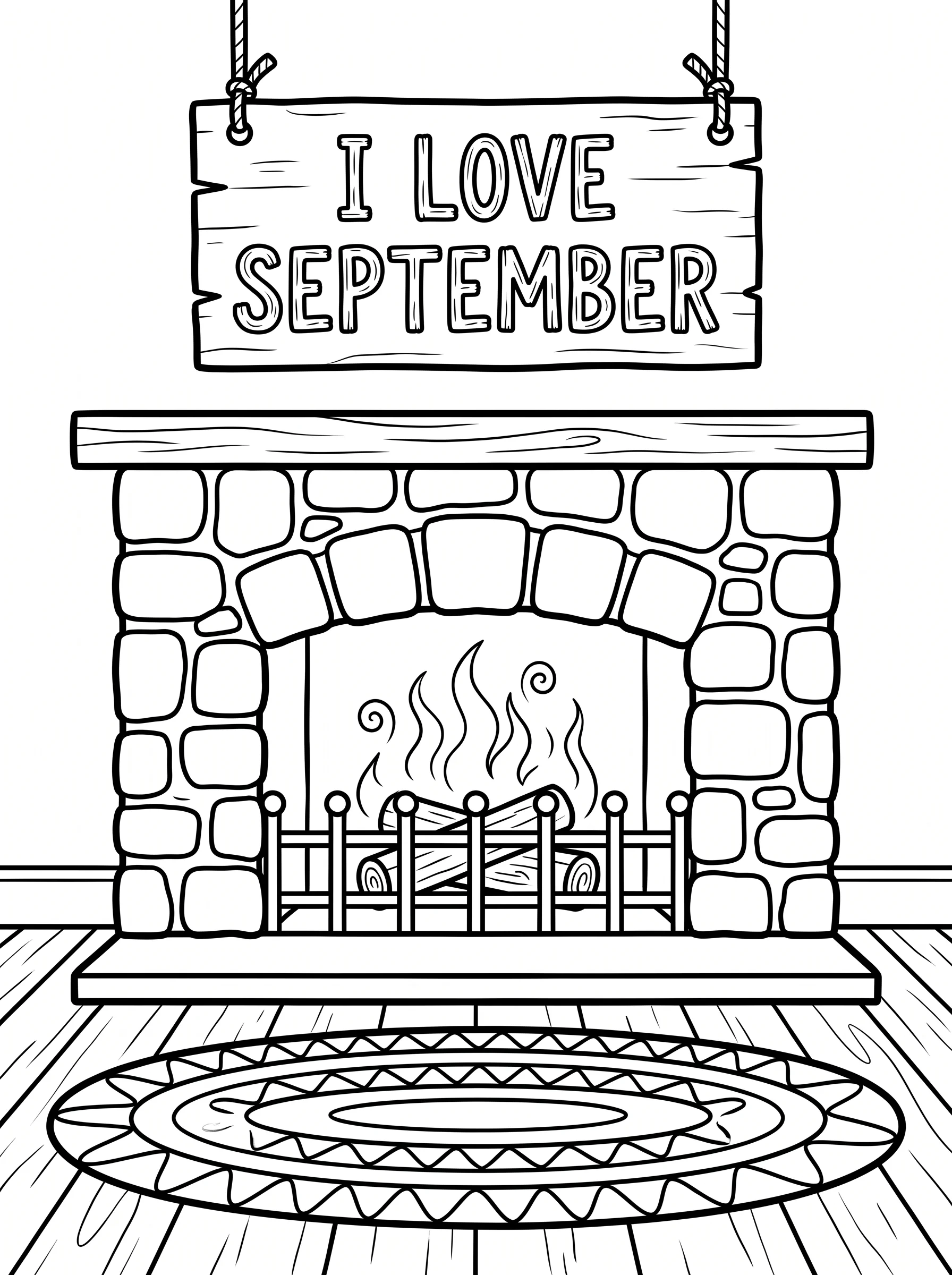 Warm Fireplace and September Sign