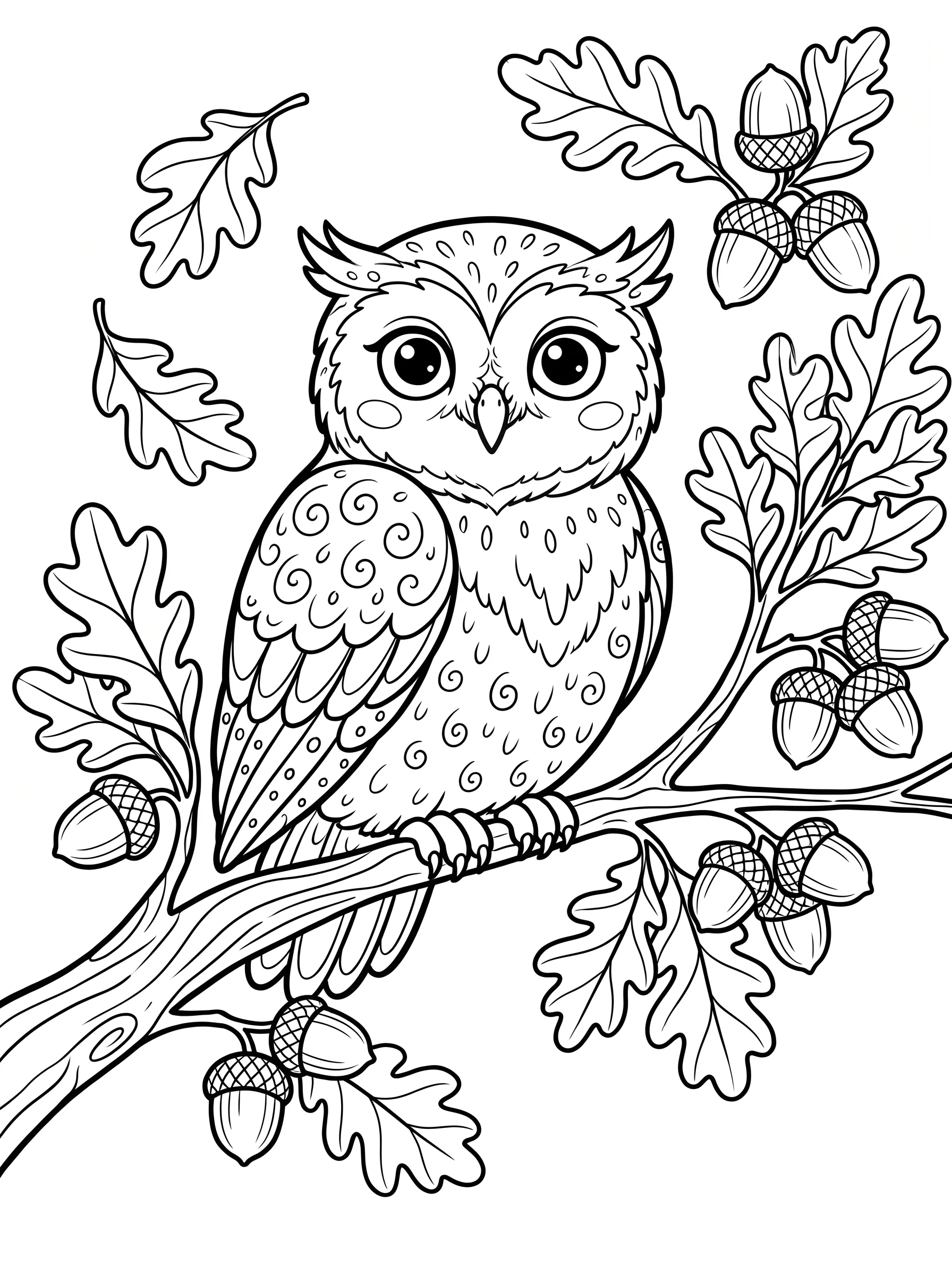 Wise Owl on an Oak Branch
