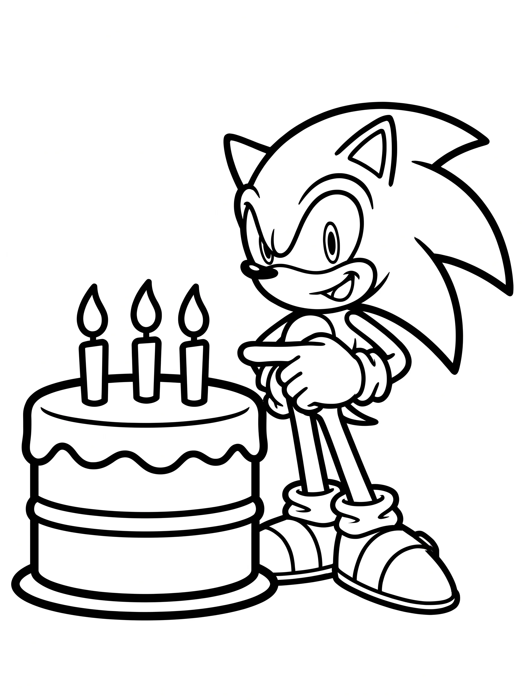 Pointing at the Tall Birthday Cake