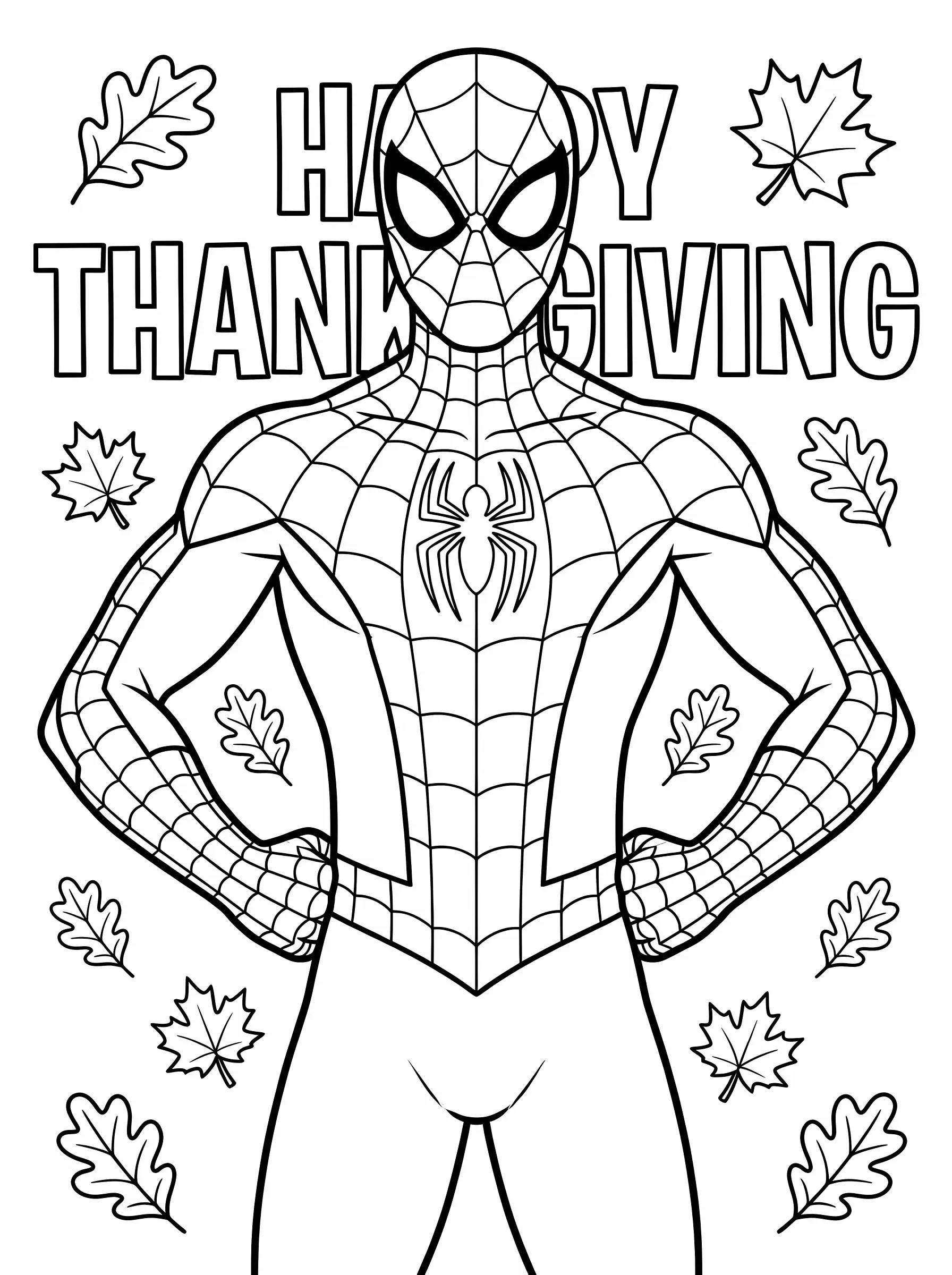 Heroic Pose Spiderman Coloring Pages with Bold Text