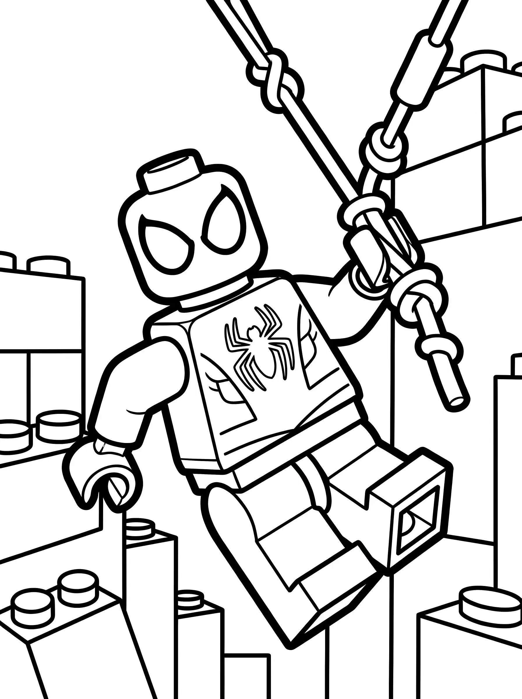 Lego Brick Hero Swinging from Plastic Webs
