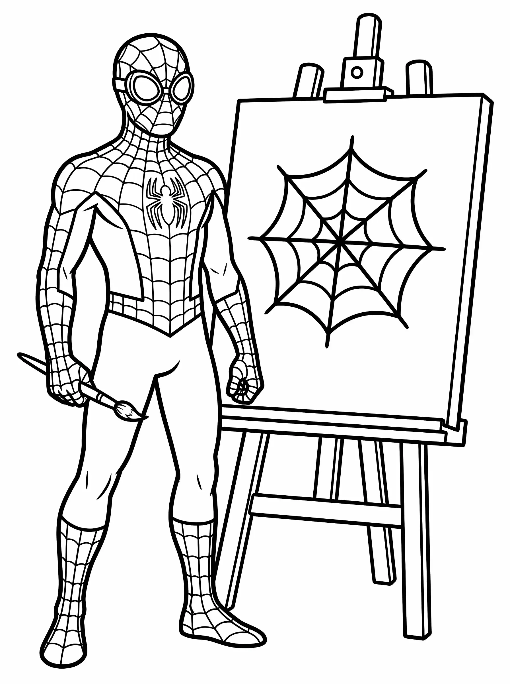 Spidey Painting a Web on Canvas