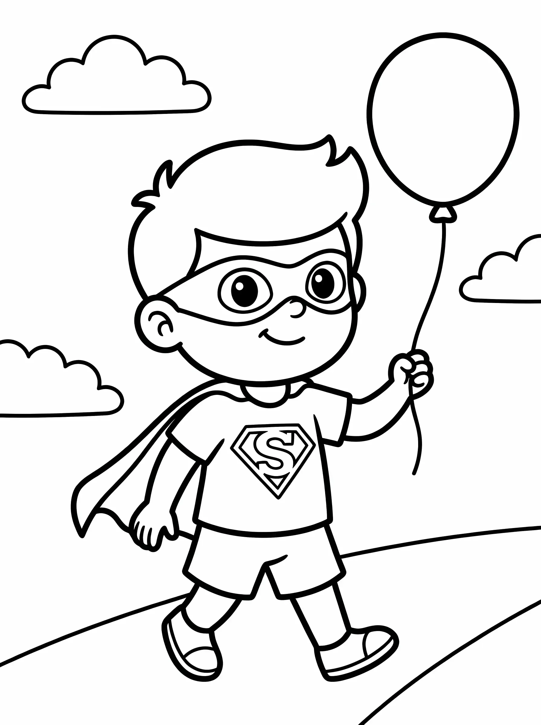 Young Boy in a Cape Holding a Balloon